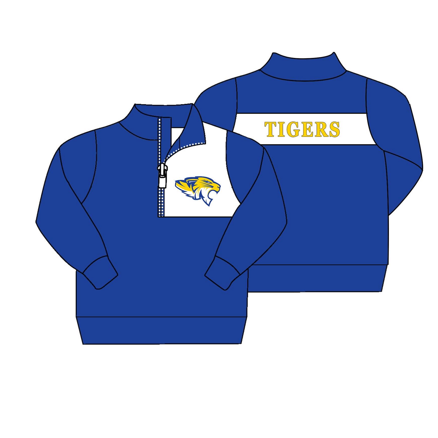 (Custom Design Preorder MOQ 5) Team's TIGERS Print Boys Zipper Pullover Tee Shirts Top