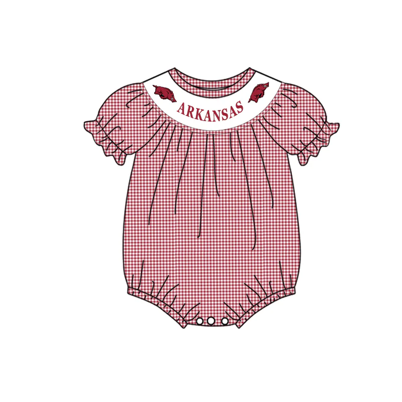 (Custom Design Preorder MOQ 5)   Team's ARKANSAS Print Baby Girls Summer Romper