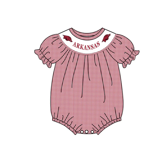 (Custom Design Preorder MOQ 5)   Team's ARKANSAS Print Baby Girls Summer Romper