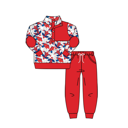 11.16(Custom Design Preorder MOQ 5) Cartoon Spider-M* Hero Pullover Top Red Pants Boys Fall Clothes Set