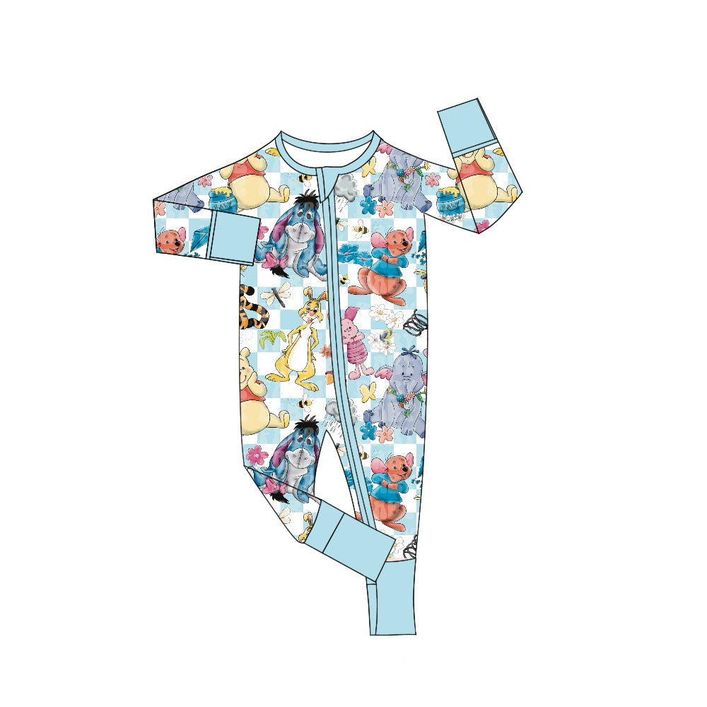 (Custom Design Preorder MOQ 5)  Catoon Animals Print Baby Bamboo Fall Sleeper Zipper Romper