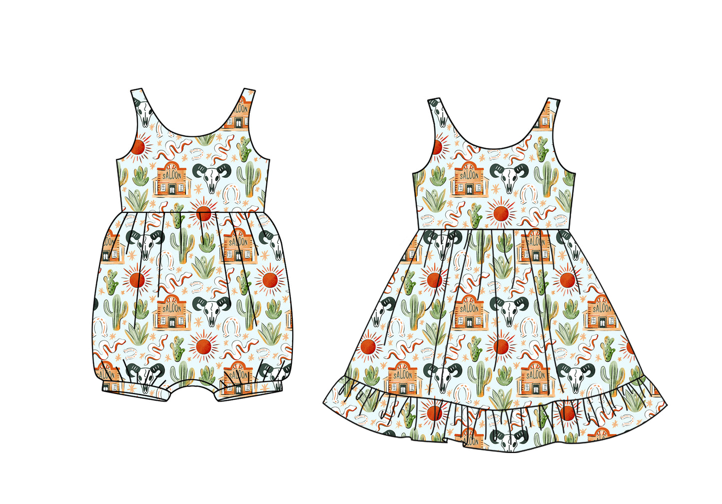 12.9 (Custom Design Preorder MOQ 5 Each Design) Western Print Girls Summer Matching Clothes Sisters Wear