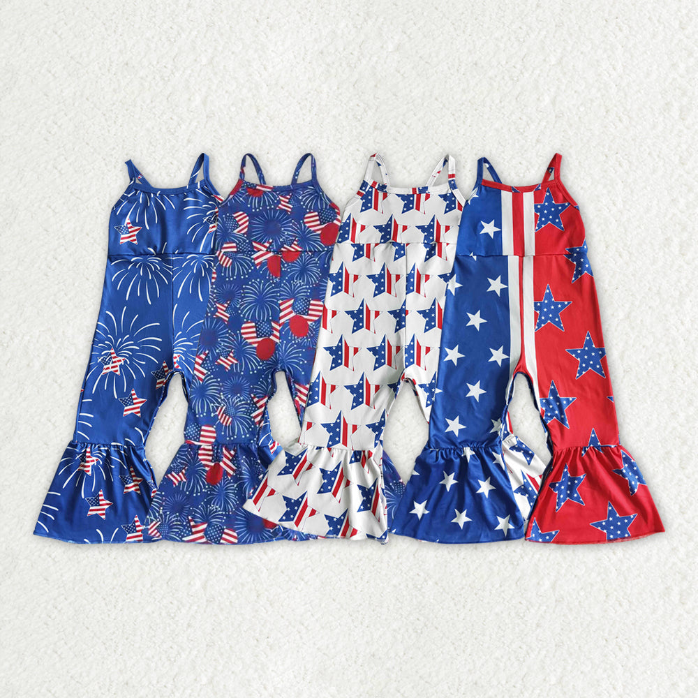 Baby Girls 4th Of July Summer Bell Bottoms Jumpsuits Sisters Wear