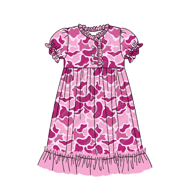 12.16(Custom Design Preorder MOQ 5) Hot Pink Camo Print Girls Summer Ankle Length Nightdress
