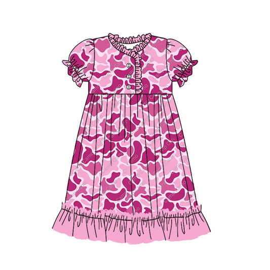 12.16(Custom Design Preorder MOQ 5) Hot Pink Camo Print Girls Summer Ankle Length Nightdress