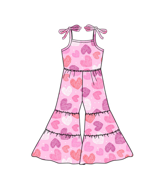 (Custom Design Preorder MOQ 5) Pink Heart Print Girls Valentine's Jumpsuit