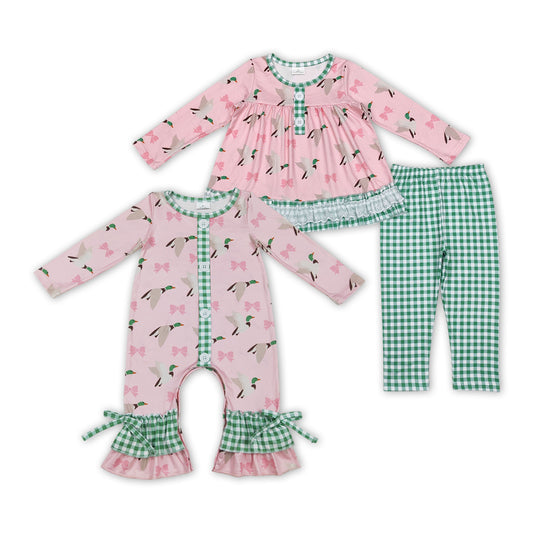 Duck Bows Pink Print Sisters Matching Clothes