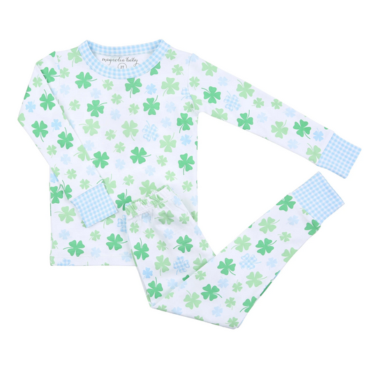 (Custom Design Preorder MOQ 5) Green Quatrefoil Print Boys St. Patrick's Pajamas Clothes Sets