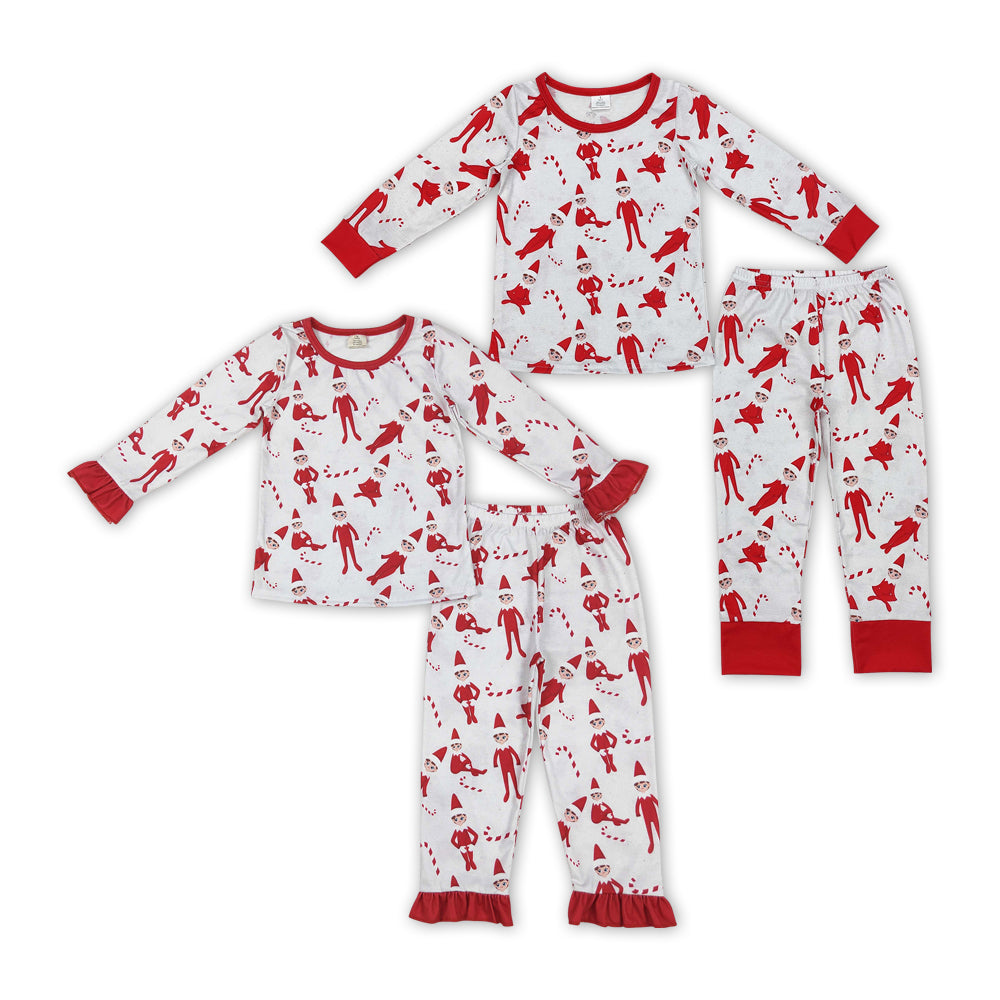 Cartoon Shelf Red Print Sibling Christmas Bamboo Pajamas Matching Clothes