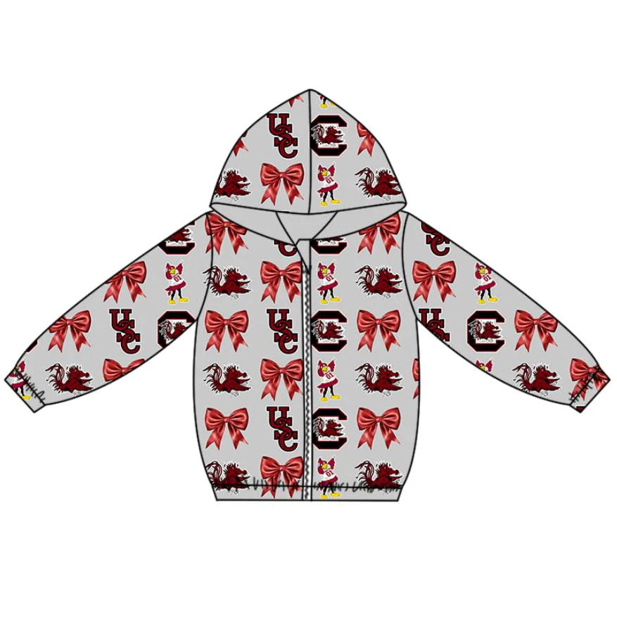 (Custom Design Preorder MOQ 5 Each Item)Team's Gamecock Bows Print Girls Matching Clothes