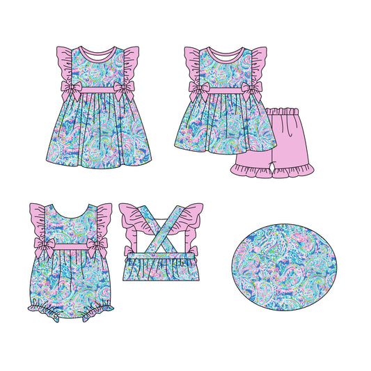 12.11(Custom Design Preorder MOQ 5 Each Design) Seaweed Paisley Print Girls Summer Matching Clothes Sisters Wear