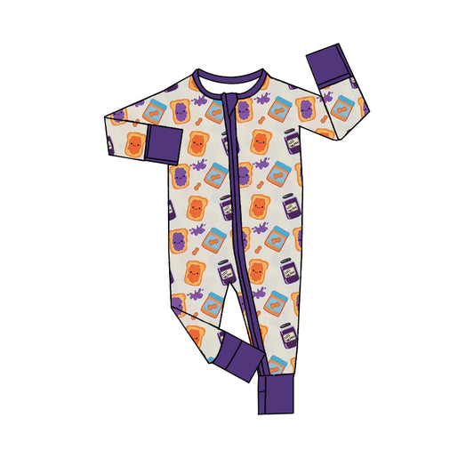 (Custom Design Preorder MOQ 5) Sandwich Jam Print Baby Girls Fall Bamboo Sleeper Zipper Romper