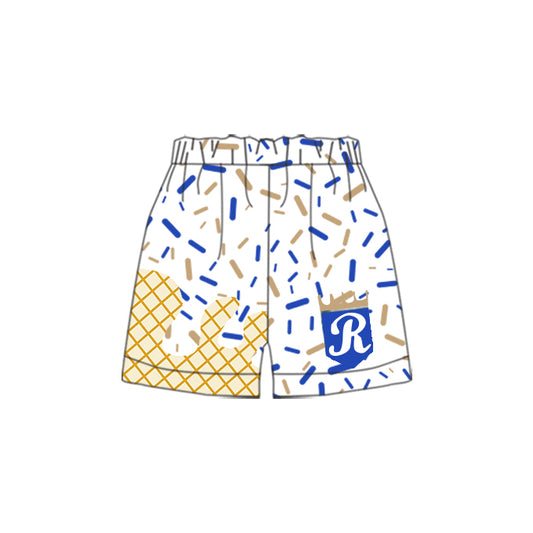 (Custom Design Preorder MOQ 5 Each Design) Team's White Royals Sprinkles Print Summer Bottom Shorts Mom and Me Matching Clothes