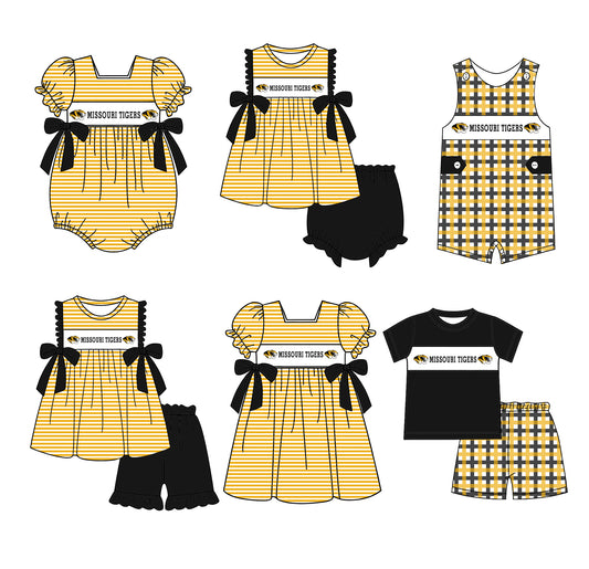 (Custom Design Preorder MOQ 5 Each Design) Team's Missouri Tigers Print Kids Summer Matching Clothes Sibling Wear