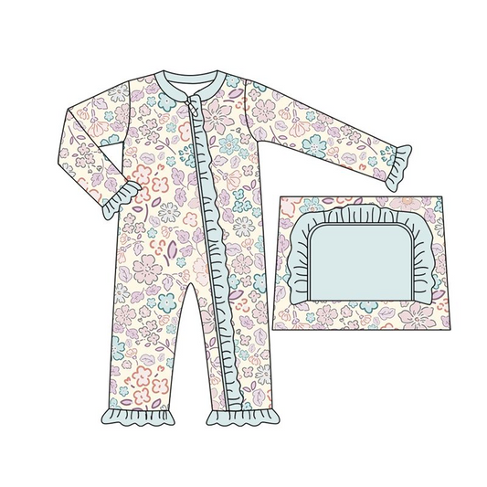 (Custom Design Preorder MOQ 5) Flowers Print Baby Girls Spring Sleeper Zipper Romper
