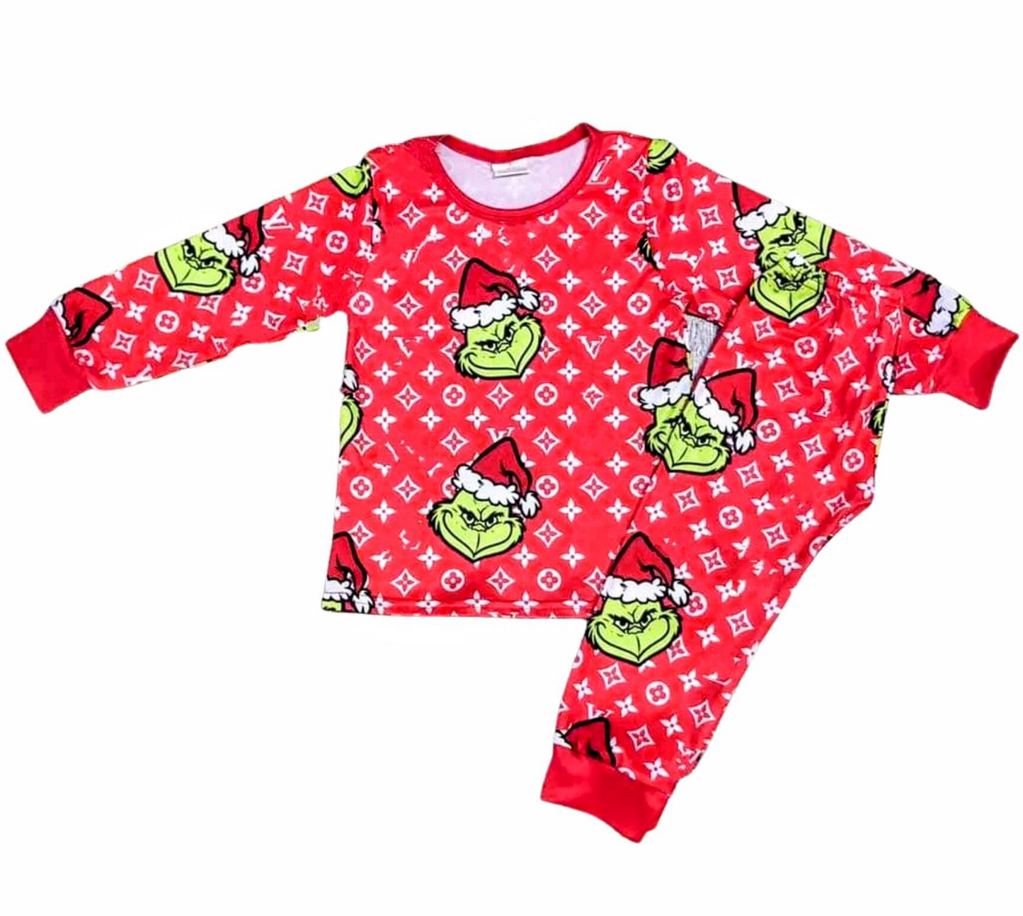 (Custom Design MOQ 5)  Red Christmas Frog Girls Pajamas Clothes Set