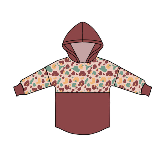 (Custom Design Preorder MOQ 5) Cow Skull Hat Leopard Print Girls Western Hoodie Tops