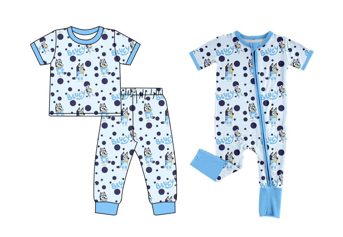 12.16(Custom Design Preorder MOQ 5 Each Design) Cartoon Dog Blue Print Boys Pajamas Matching Clothes Brothers Wear