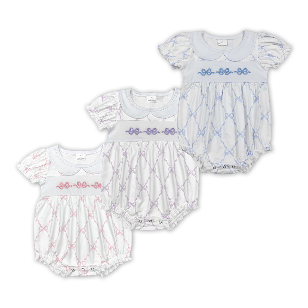 3 Colors Print Bows Embroidery Baby Girls Summer Matching Romper Sisters Wear