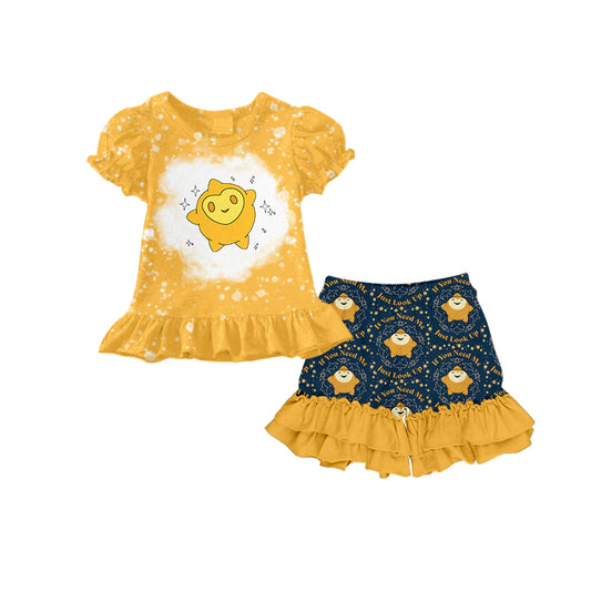 (Custom Design Preorder MOQ 5) Wish Star Top Ruffle Shorts Girls Summer Clothes Set