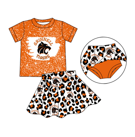 (Custom Design Preorder MOQ 5) Team's Tigers Leopard Print Girls Summer Skirts Shorts Clothes Set