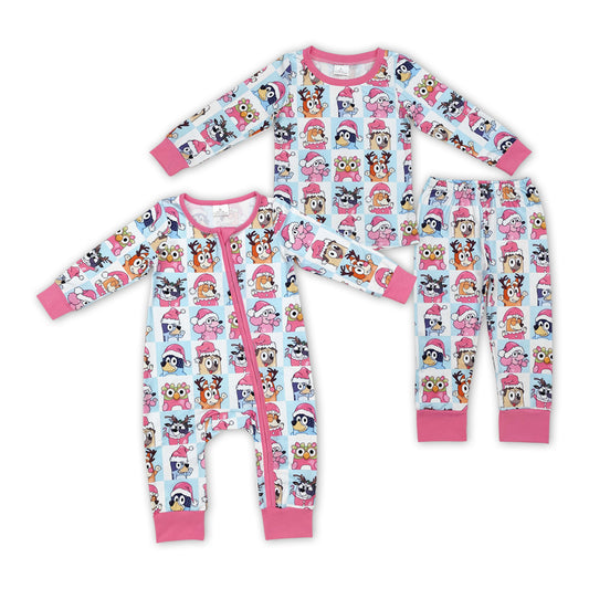 Cartoon Dog Pink Print Sisters Christmas Matching Clothes