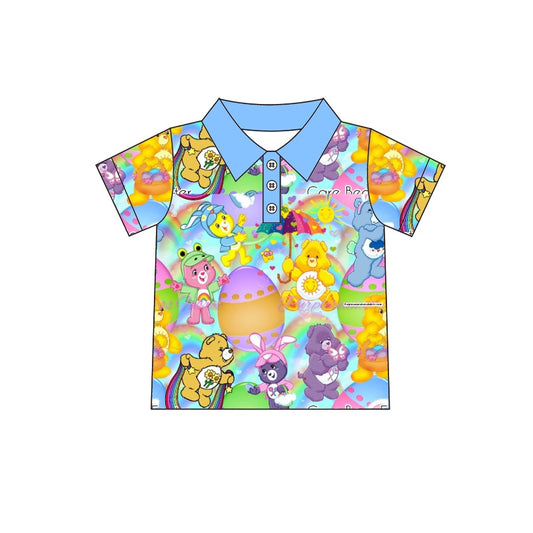 (Custom Design Preorder MOQ 5) Colorful Cartoon Deer Egg Boys Easter Polo Tee Shirts Top