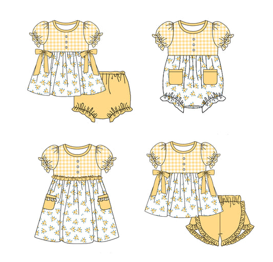 11.18(Custom Design Preorder MOQ 5 Each Design) Small Flowers Yellow  Print Girls Summer Matching Clothes Sibling Wear