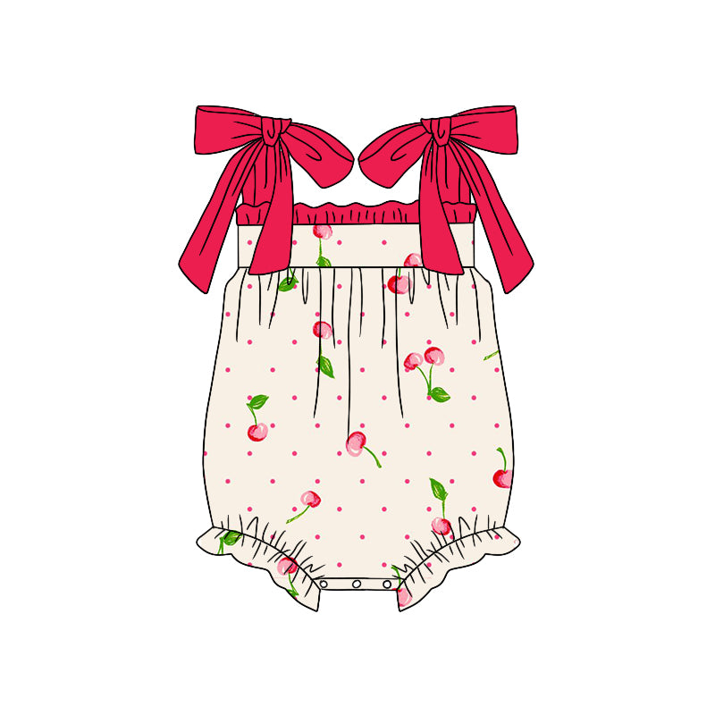 (Custom Design Preorder MOQ 5) Cherry Print Baby Girls Summer Romper