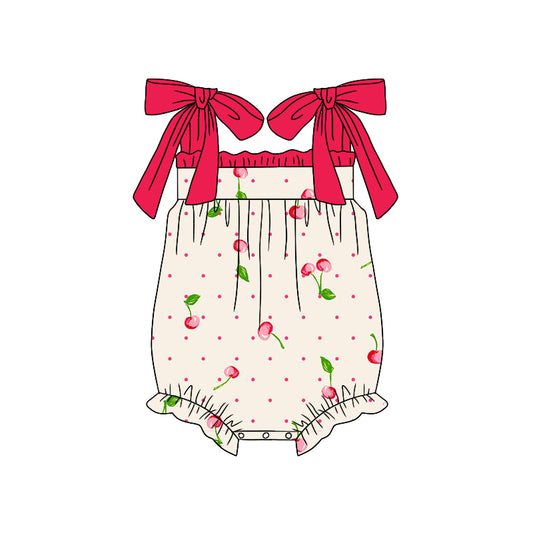 (Custom Design Preorder MOQ 5) Cherry Print Baby Girls Summer Romper