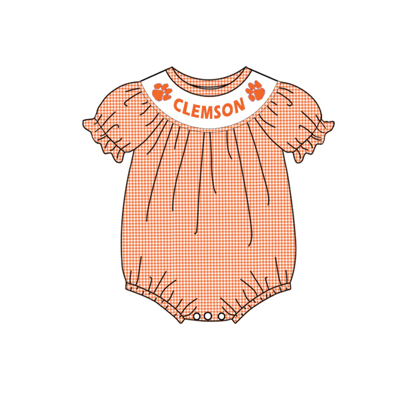 (Custom Design Preorder MOQ 5)  Team's CLEMSON Print Baby Girls Summer Romper