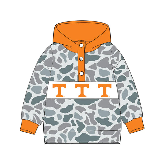 (Custom Design Preorder MOQ 5) Team's Tennessee Camo Print Kids Long Sleeve Buttons Hoodie Top