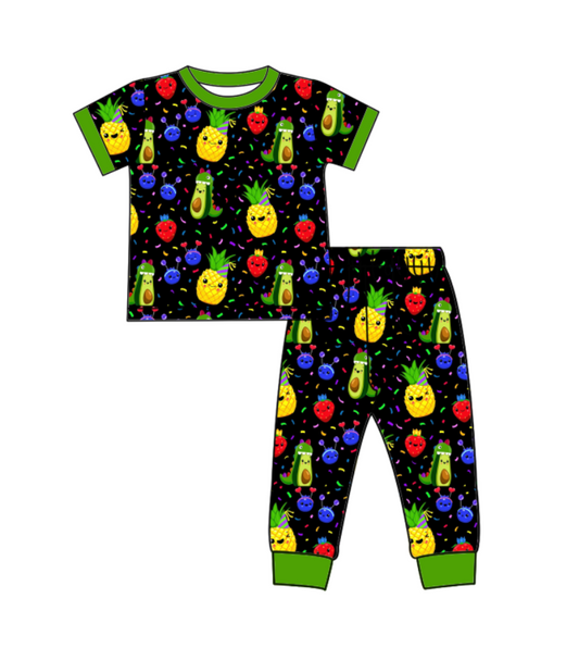 (Custom Design Preorder MOQ 5)  Fruits Print Kids Pajamas Clothes Set