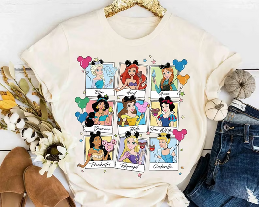 (Custom Design Preorder MOQ 5) Cartoon Princess Print Girls Tee Shirts Top