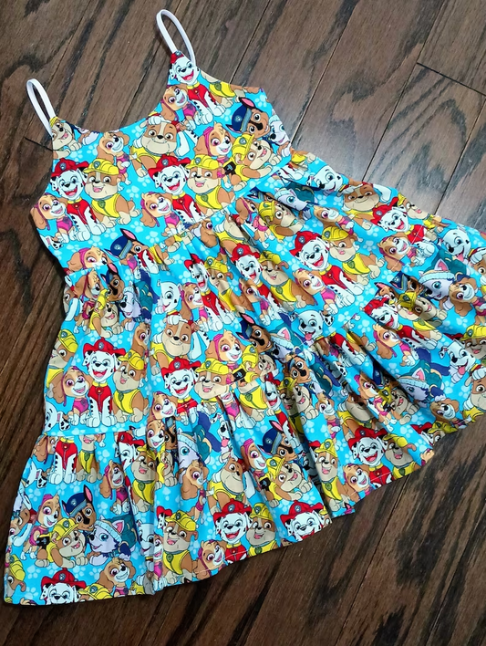 (Custom Design Preorder MOQ 5) Cartoon Dog Print Girls Knee Length Summer Dress