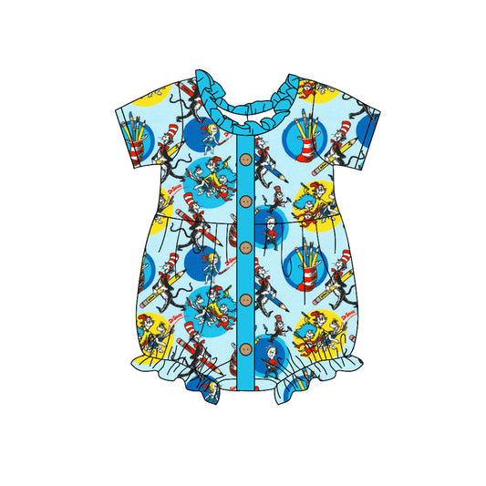 (Custom Design Preorder MOQ 5) Dr.Reading Pen Blue Print Baby Girls Romper