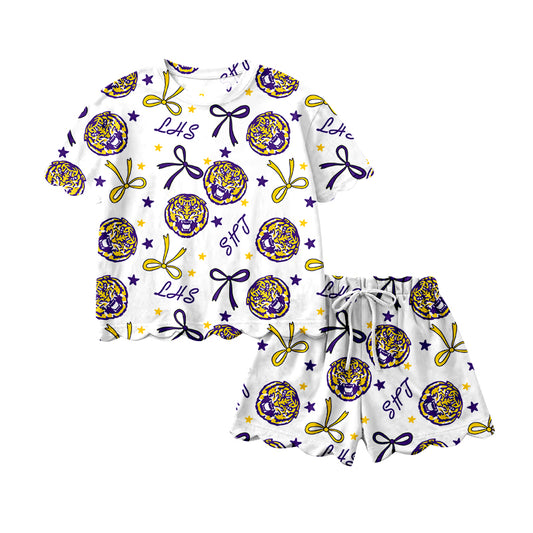(Custom Design Preorder MOQ 5) Teams LHS Bows Print Girls Summer Clothes Set