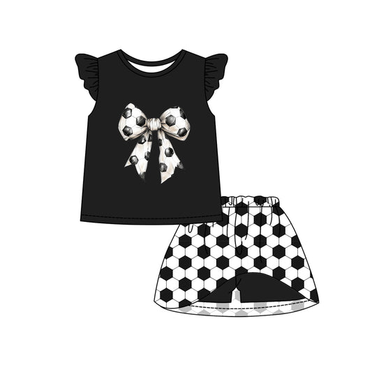 12.10(Custom Design Preorder MOQ 5) Soccer Black Top Skirts Shorts Girls Summer Clothes Set