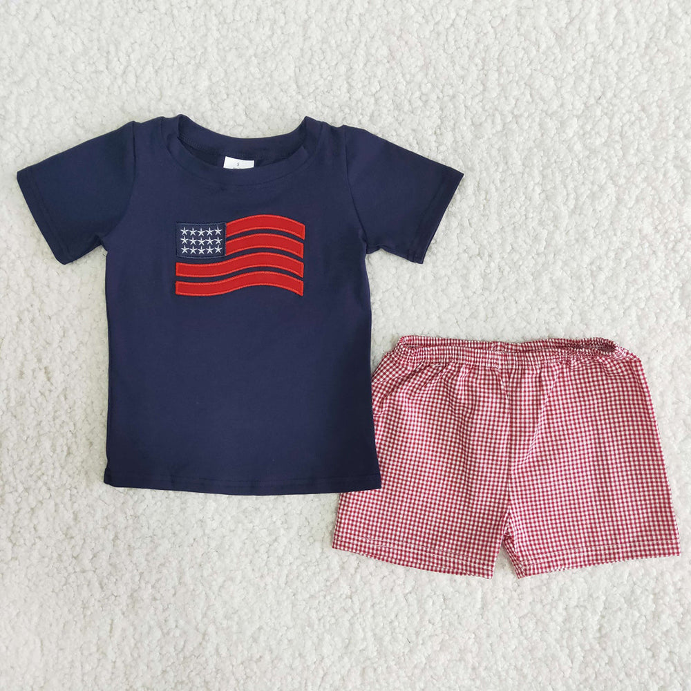 Flag Embroidery Navy Sibling 4th of July Matching Clothes