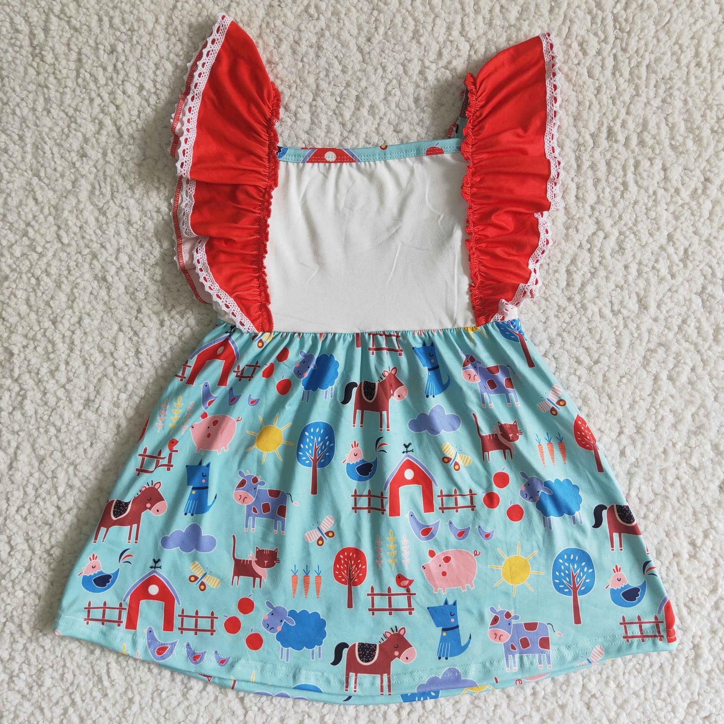 (Promotion) A15-4 Flutter sleeves farm animals print summer dress