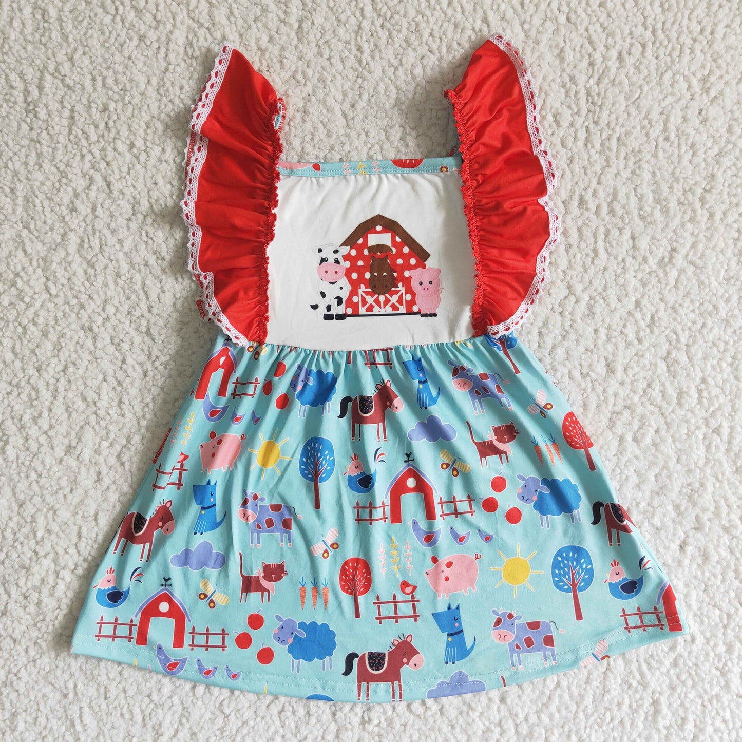 (Promotion) A15-4 Flutter sleeves farm animals print summer dress