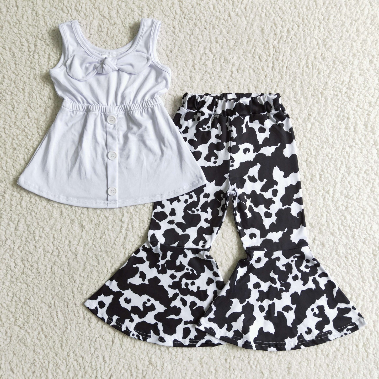 (Promotion)A18-4 Sleeveless White Tunic Top Cow Bell Bottom Pants Girls Outfits