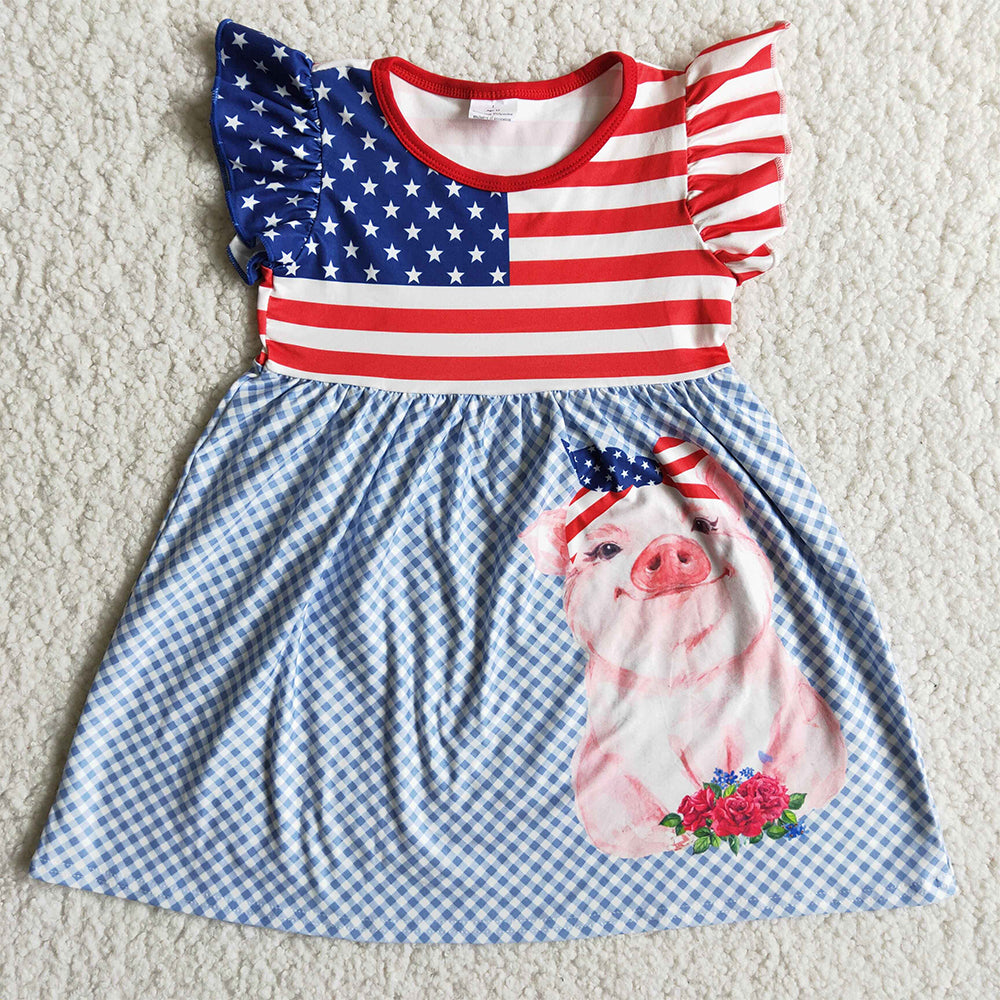 (Promotion)Flutter sleeve 4th of July dress A6-13