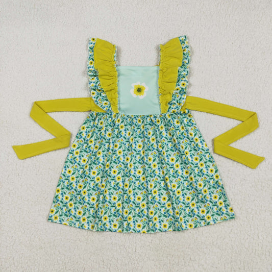 A6-21 Flowers Print Girls Summer Knee Length Dress
