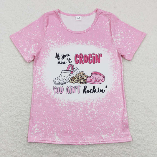 GT0444 Adult Pink Slippers Print Woman Summer Tee Shirts Top