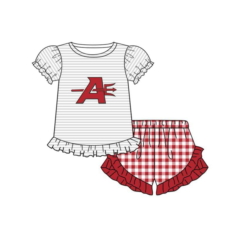 (Custom Design Preorder MOQ 5) Team's AGGIES Stripes Top Plaid Shorts Girls Summer Clothes Set