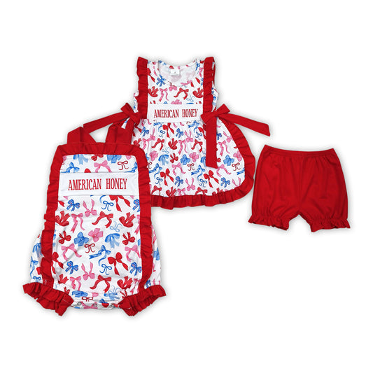 AMERICAN HONEY Bows Print Sisters 4th of July Matching Clothes