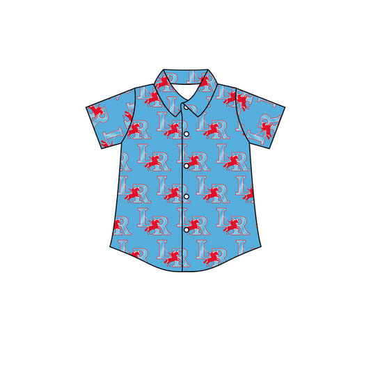 (Custom Design MOQ 5) Boys light blue football team's NO.10 button up tee shirts top