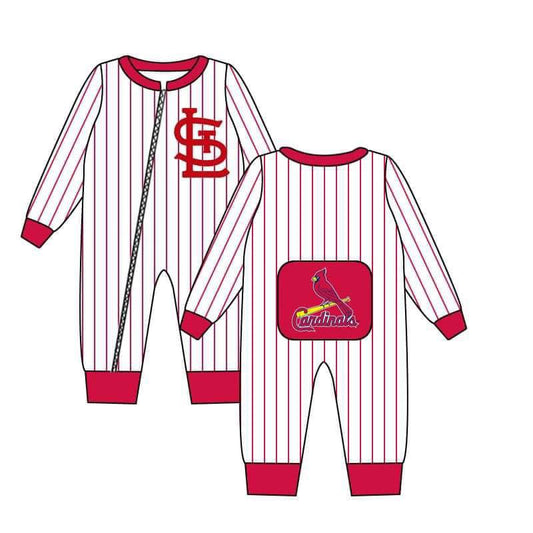 (Custom Design Preorder MOQ 5)Red Sports Team's Print Infant Zipper Romper