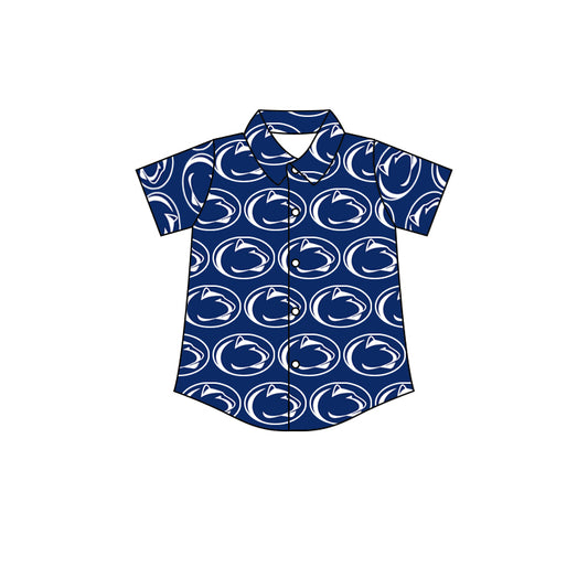 (Custom Design MOQ 5) Boys navy football team's NO.5 button up tee shirts top